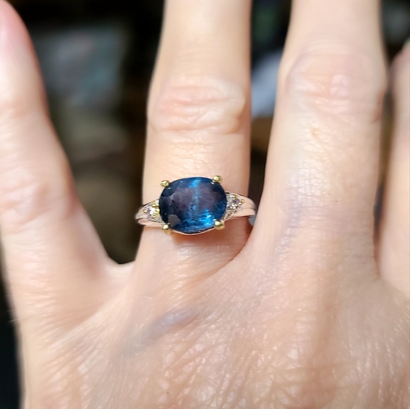 Kyanite solitaire 12k sterling & gold & Aquamarine ring sz5.5 - Picture 5 of 13